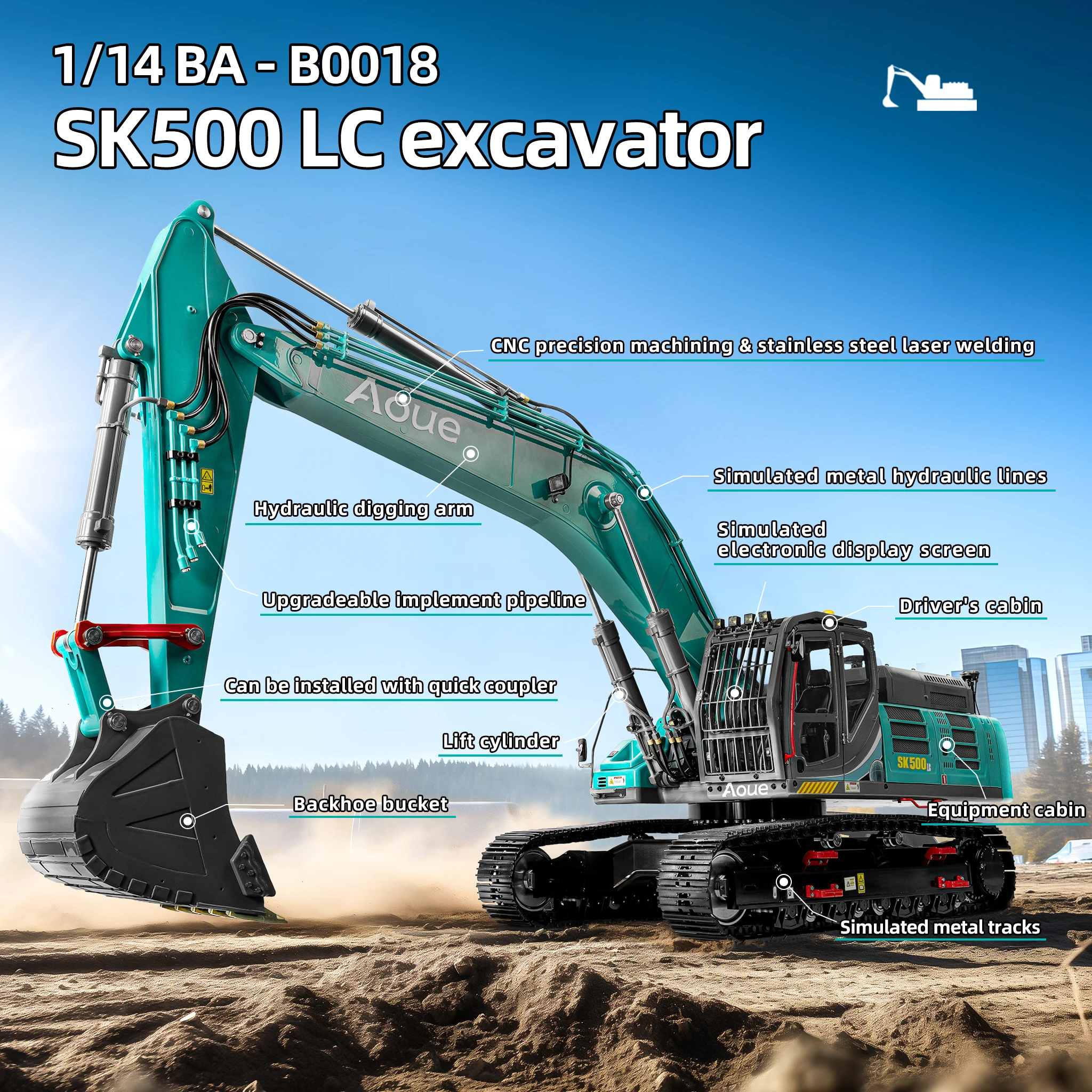 In Stock 1/14 LESU SK500 RC Hydraulic Excavator Remote Control Metal Earth Digger Painted Assembled Light System Model Gift 2