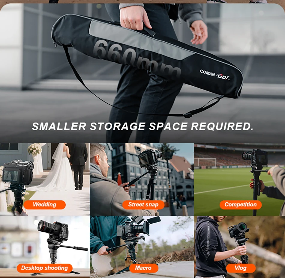 COMAN M1 M1 Pro V5 Carbon Fiber One Click Lifting Tripod Travel Monopod with Qui