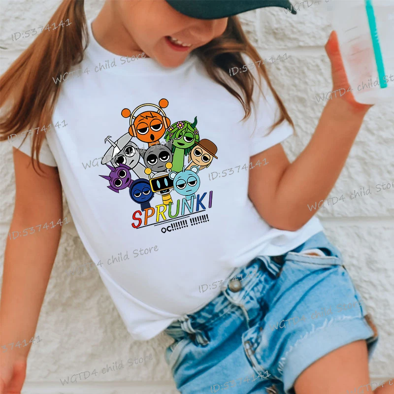 Summer Kids T Shirt Anime Sprunki Graphic Shirt Boys Girls Horror Games Tops Short Sleeve Wild Tee Cartoon Sprunki T-shirts 2