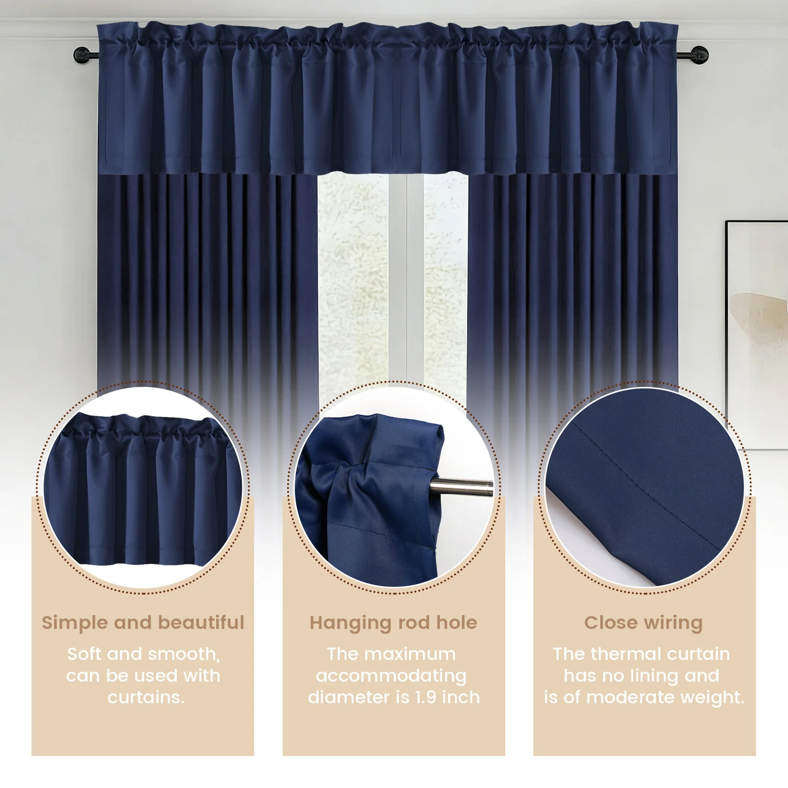 2/4pcs Valances Curtains For Windows, Rod Pocket Small Blackout Valances Curtain for Kitchen Bedroom Bathroom Window Toppers