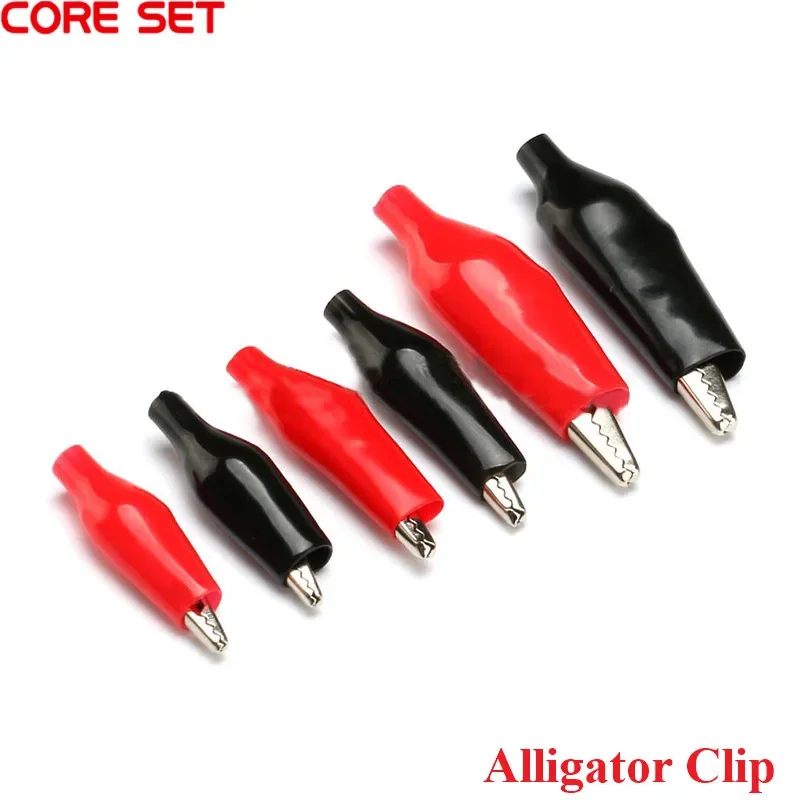 Alligator clips Electric test clamp 5Pcs metal alligator clip crocodile electrical clamp 28mm 35mm 45mm black red clip for testing probe meter with plastic boot