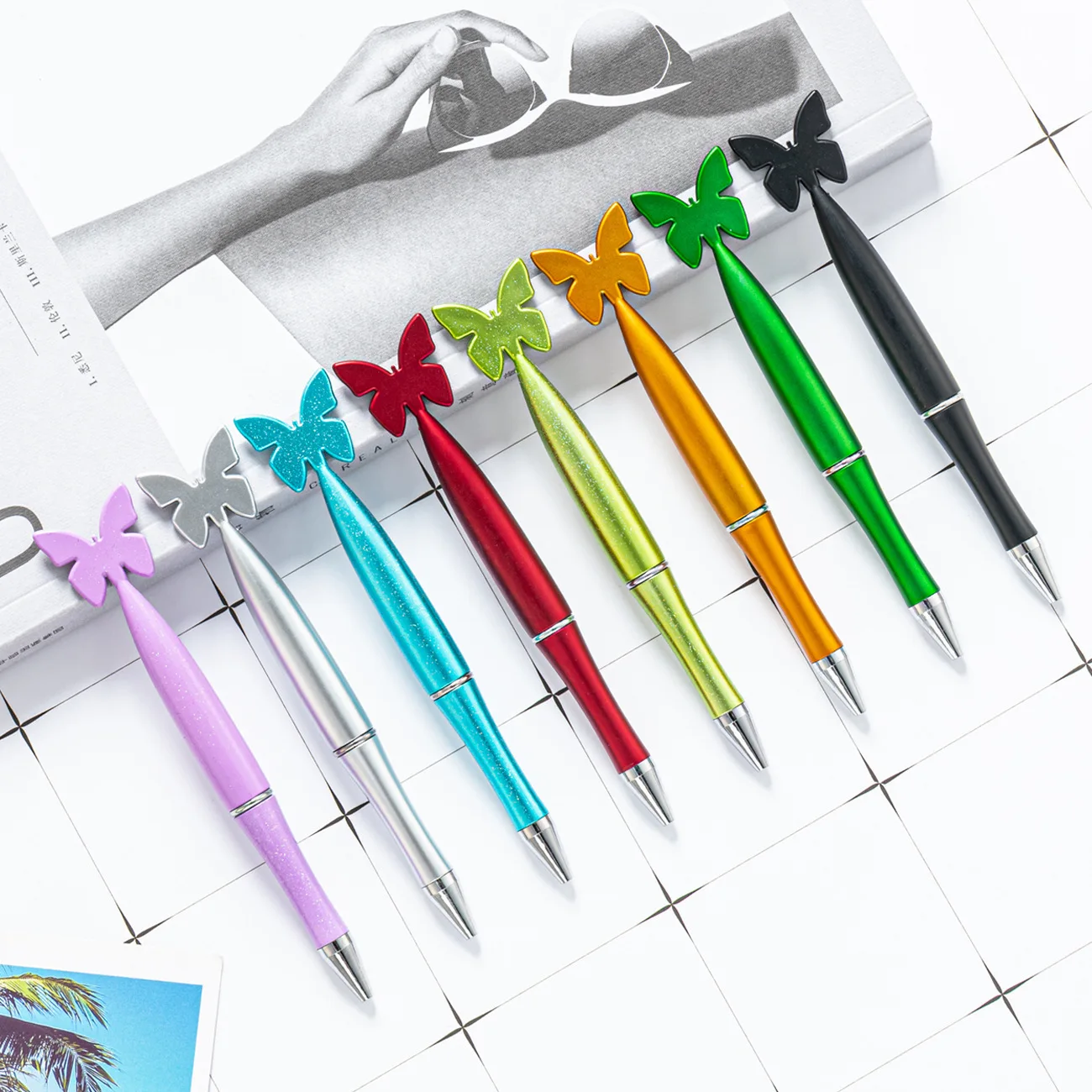 

100Pcs Butterfly Ballpoint Sign Pen Rotary Ball Point Pens Office School Supplies Children Student Prize