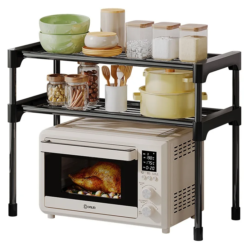 Kitchen Elevated Design Seasoning Rack Microwave Storage RackBilayer Oven Modern Minimalism Kitchen Accessories Organizer 5