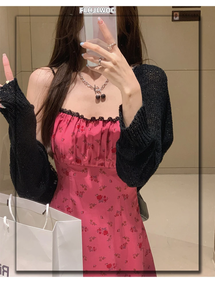 

2022 Summer Fenimine Chic Mini Dresses Women Sleeveless Cute Sweet Date Girl Japan Korea Style Clothes Floral Vintage Pink Dress