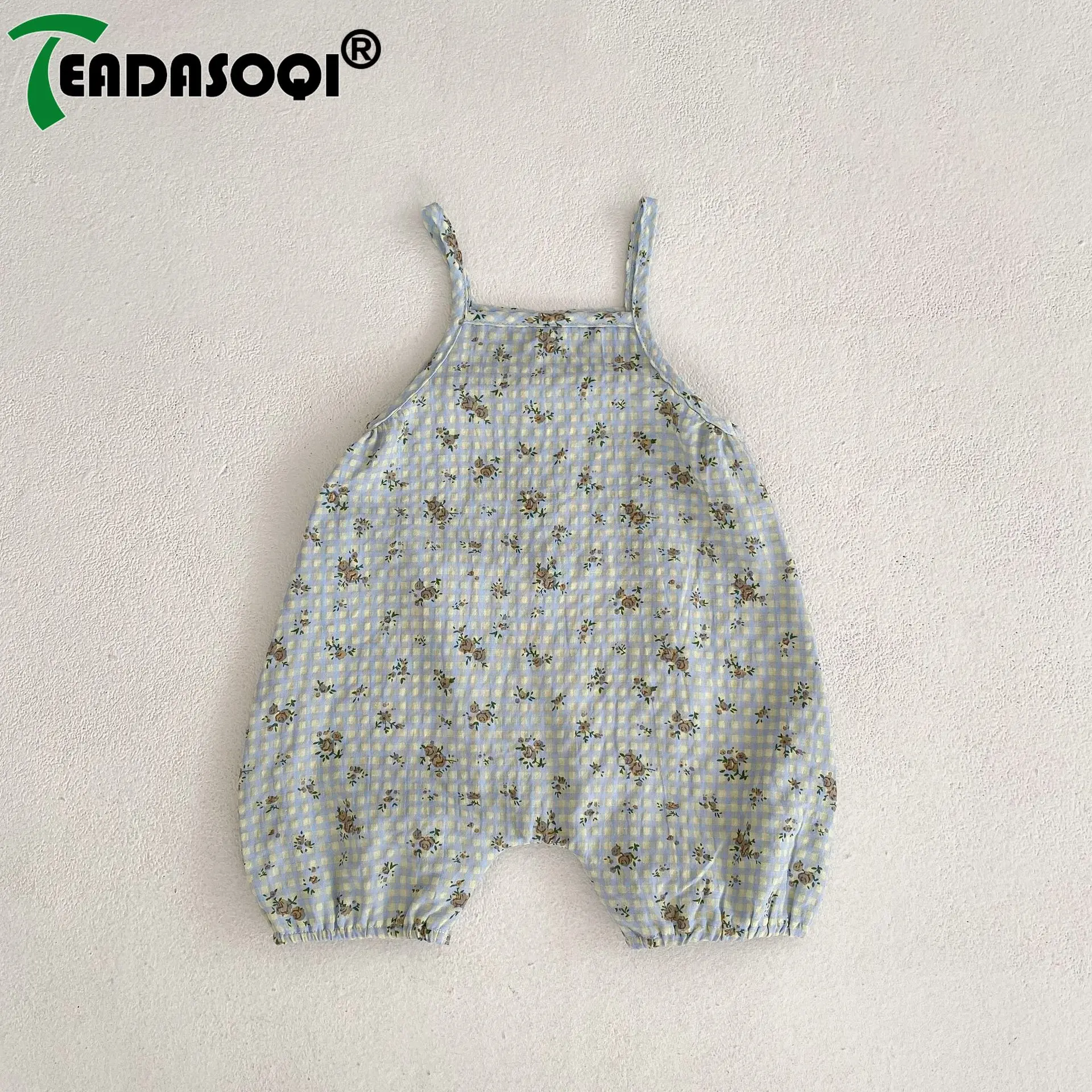 

Summer New In Bodysuit 유아복 Newborn Baby Girls Sling Plaid Floral Buttons Outwear Infant Kids Cotton One-pieces Toddler Cute