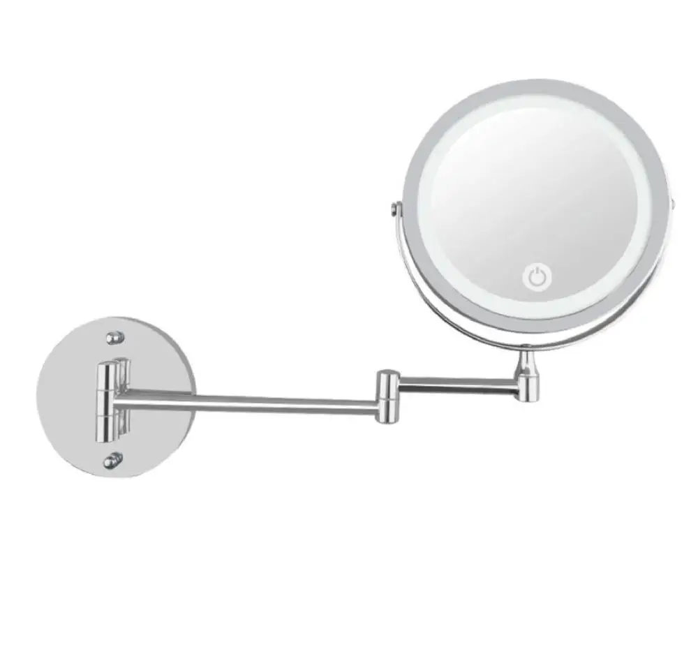 

LED Make up Mirror With Light Silver Round Extending cosmetic mirror shaving bathroom 10 x Magnification Mirror Wall Mounted