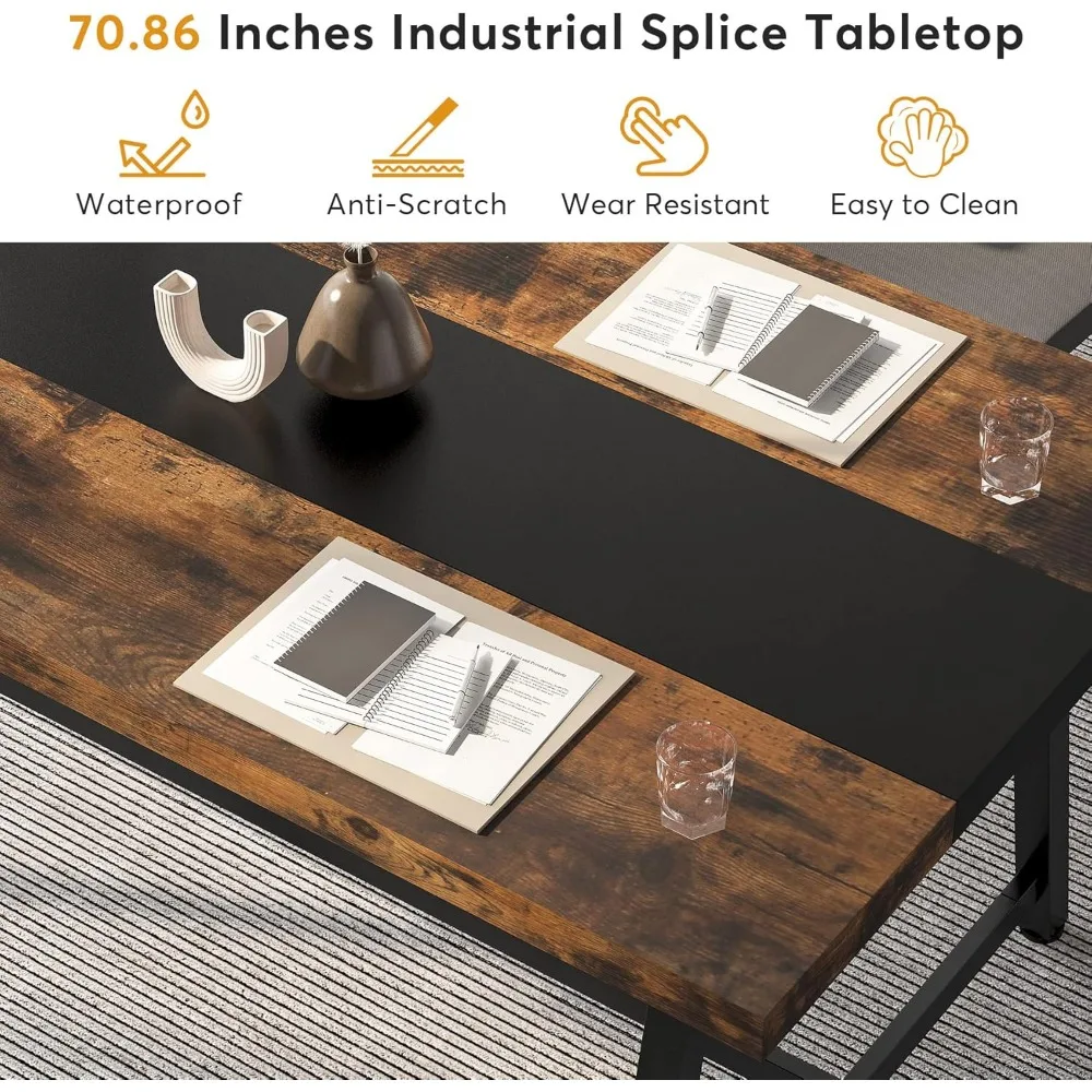 Dining Table for 8 People, 70.87-inch Rectangular Wood Kitchen Table with Strong Metal Frame, Industrial Large Long Dining Room 5
