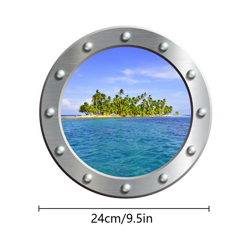 Sea View Luminous Porthole Stickers Palm Tree Island Mural Glow in the Dark Room for Home Decoration on Wall Door Window Fridge