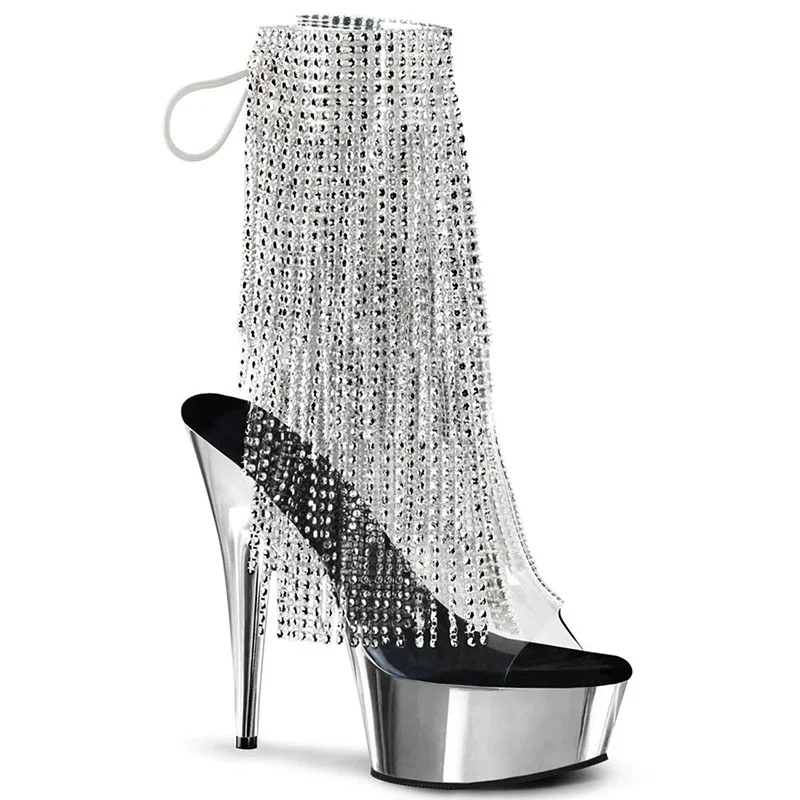 6 inch heels, stylish 15cm electroplated stiletto heels, beaded sequins, pole dancing ankle boots for party club dance shoes