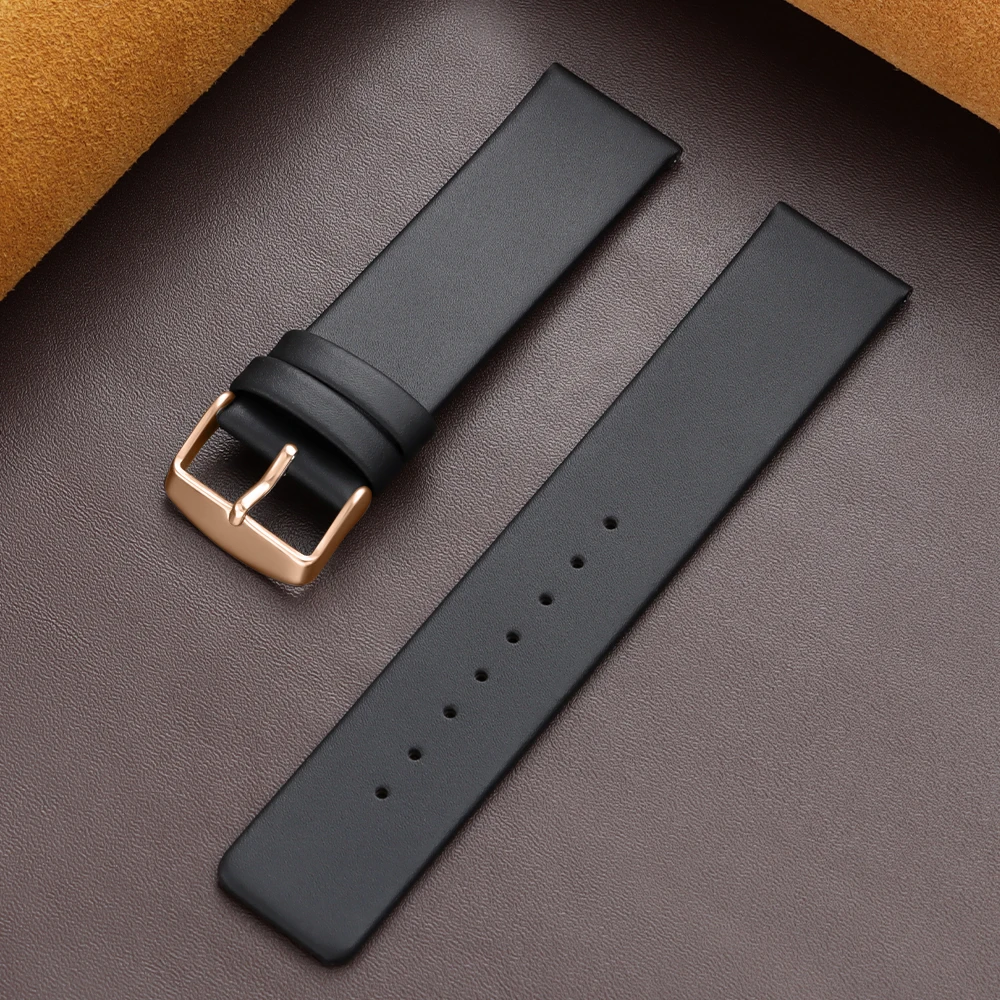 Elegant Genuine Leather Watchband - Premium Business Strap for Men & Women, Multiple Sizes and Colors Available