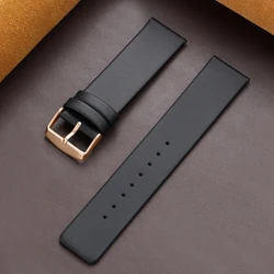 Elegant Genuine Leather Watchband - Premium Business Strap for Men & Women, Multiple Sizes and Colors Available (Black - RoseGold)