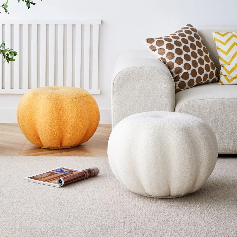 

Pumpkin Sofa Low Stool Internet Celebrity Balcony Bedroom Lazy Footstool Household Teddy Velvet Shoe Changing Stool Round Stool
