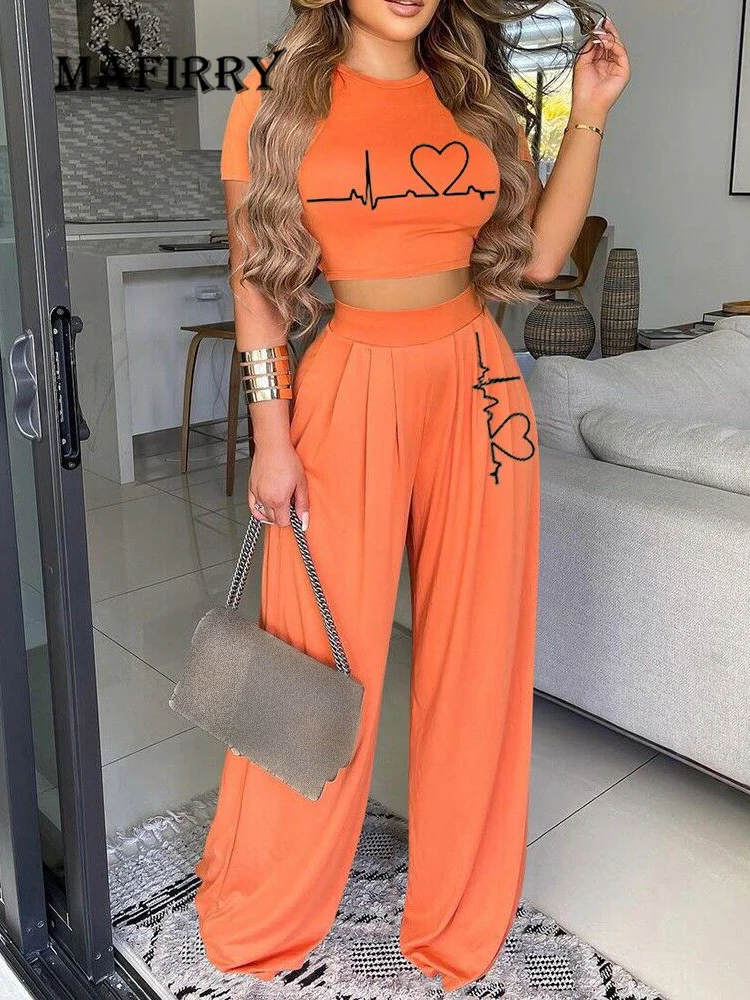 Conjunto de ropa deportiva para mujer, traje de manga cuello redondo, pantalones de pierna estampados, ropa de calle de verano, Dropshipping - AliExpress Ropa de mujer