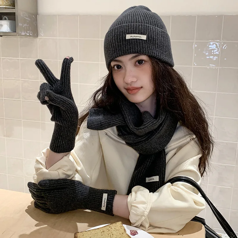 Stricken Halstuch Handschuhe Kappen Drei Stück Set Für Frauen Männer Winter Verdicken Warme Mützen Hüte Outdoor Kältebeständig Hut schal Handschuh Set – Detail 18