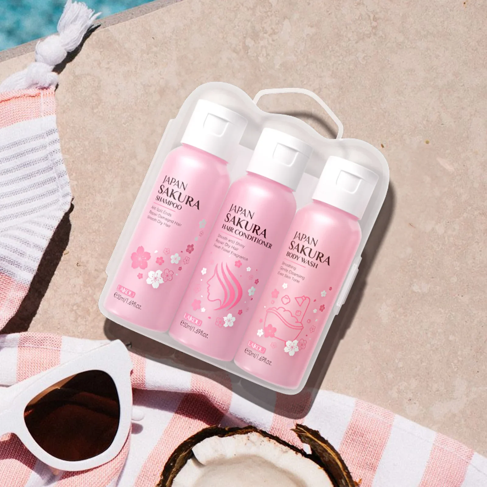 Body Wash Shampoo Set LAIKOU Sakura Body Wash Shower Shampoo Cherry Blossom Hair Conditioner Smooth Gentle Cleansing Fragrant Moisturizing Skin Care
