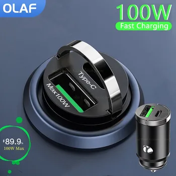 올라프 100W 미니 USB 차량용 충전기, 듀얼 포트 PD QC3.0 C타입 고속 충전기, 아이폰 삼성 샤오미 휴대폰 충전기 어댑터