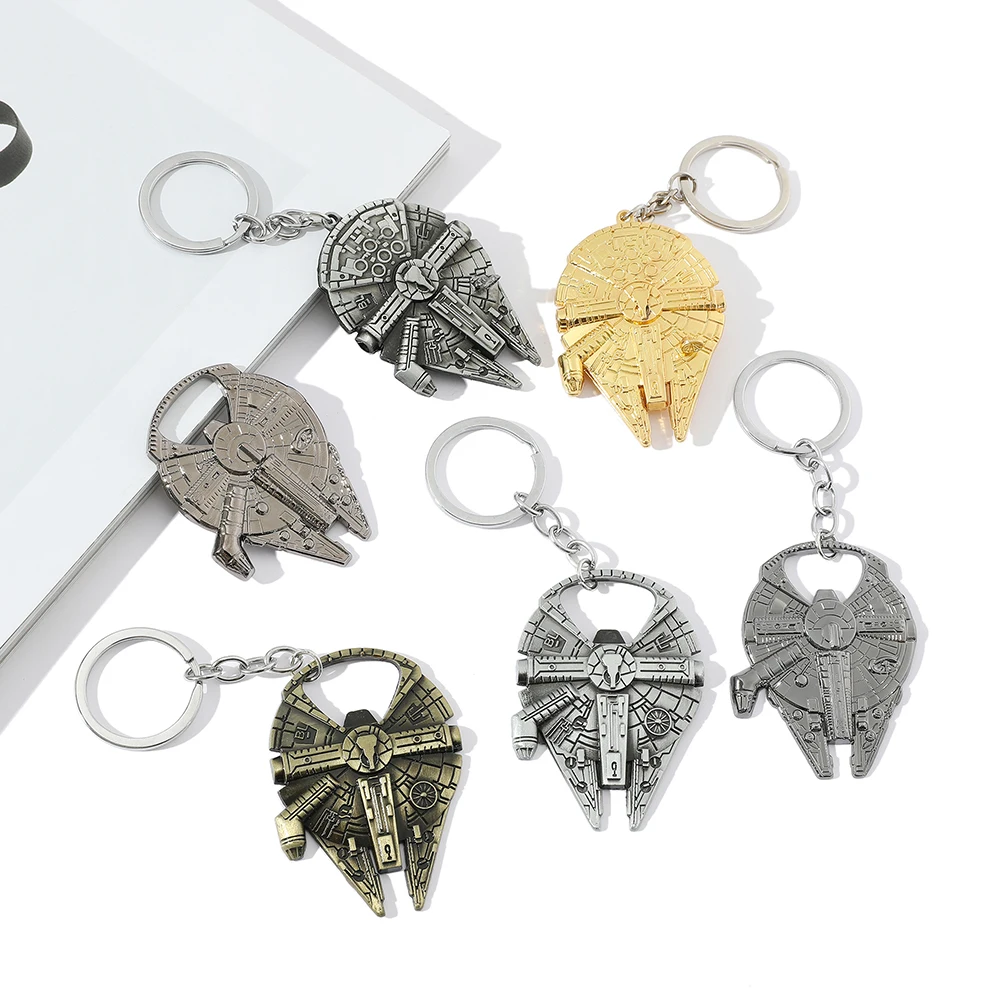 

Star Wars Keychain Cartoon Millennium Falcon Spaceship Keyring Pendant Metal Bottle Opener Accessories Corkscrew Kids Gifts Toy