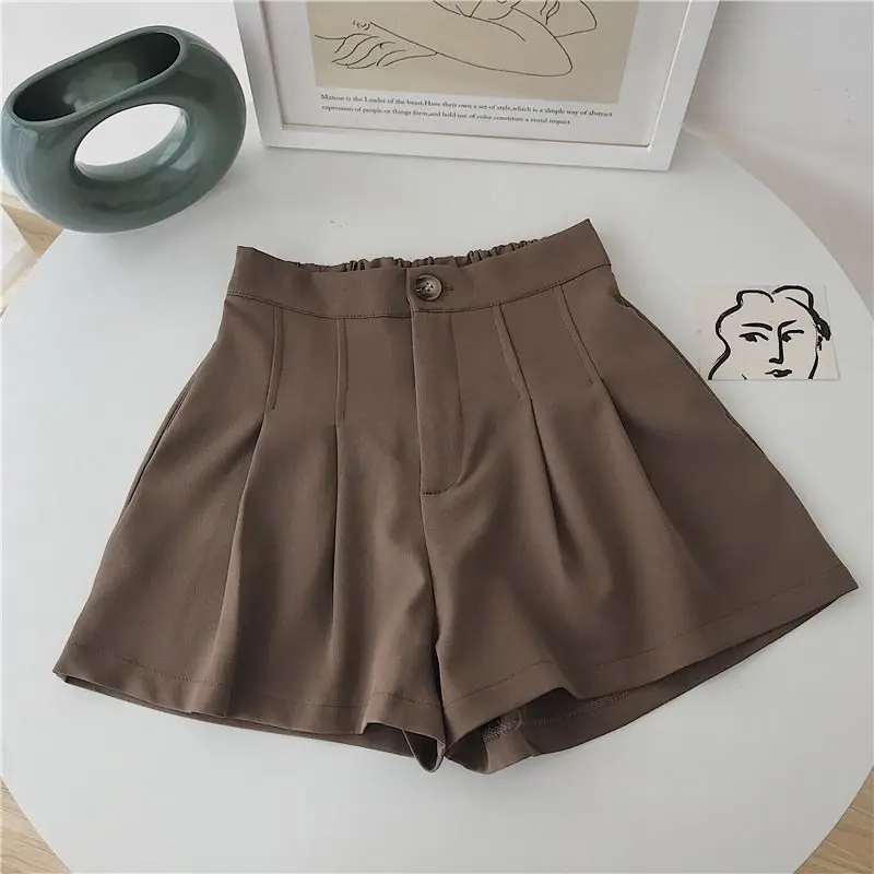 DAYIFUN Women Solid Shorts Simple Casual Elastic High Waist Pants Pleated Chic Summer Wide Leg A-line Short Pants Streetwear