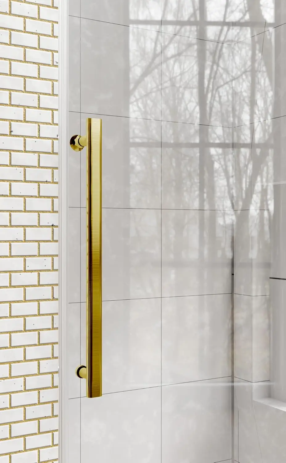 Frameless Slidable Shower Door, 56-60" W × 76" H, 5/16" Clear Tempered Glass, Gold Stainless Steel Handle, Noiseless, Waterproof 4