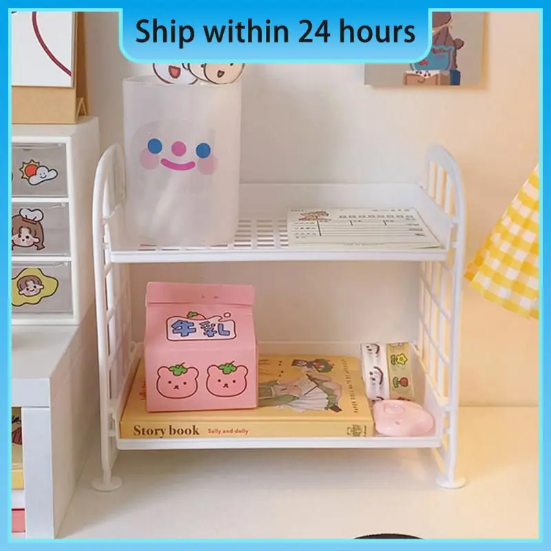 

Kawaii Macaron Minimalist Desk Desktop Organizer Storage Rack Student Dormitory Folding Hollow Shelf Skin Care StorageShelf