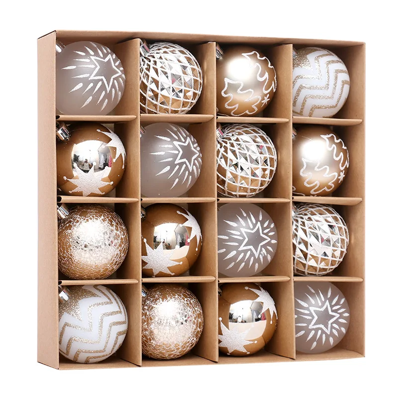 16 Elegant Champagne Gold And White Christmas Balls Ornaments  with Hanging Hoop Tree Home Decorations Christmas Ornament Weddin