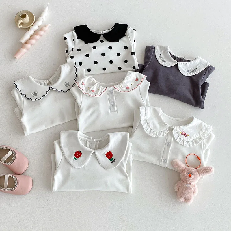 Cotton Baby Girls Autumn Undershirts with Embroidery