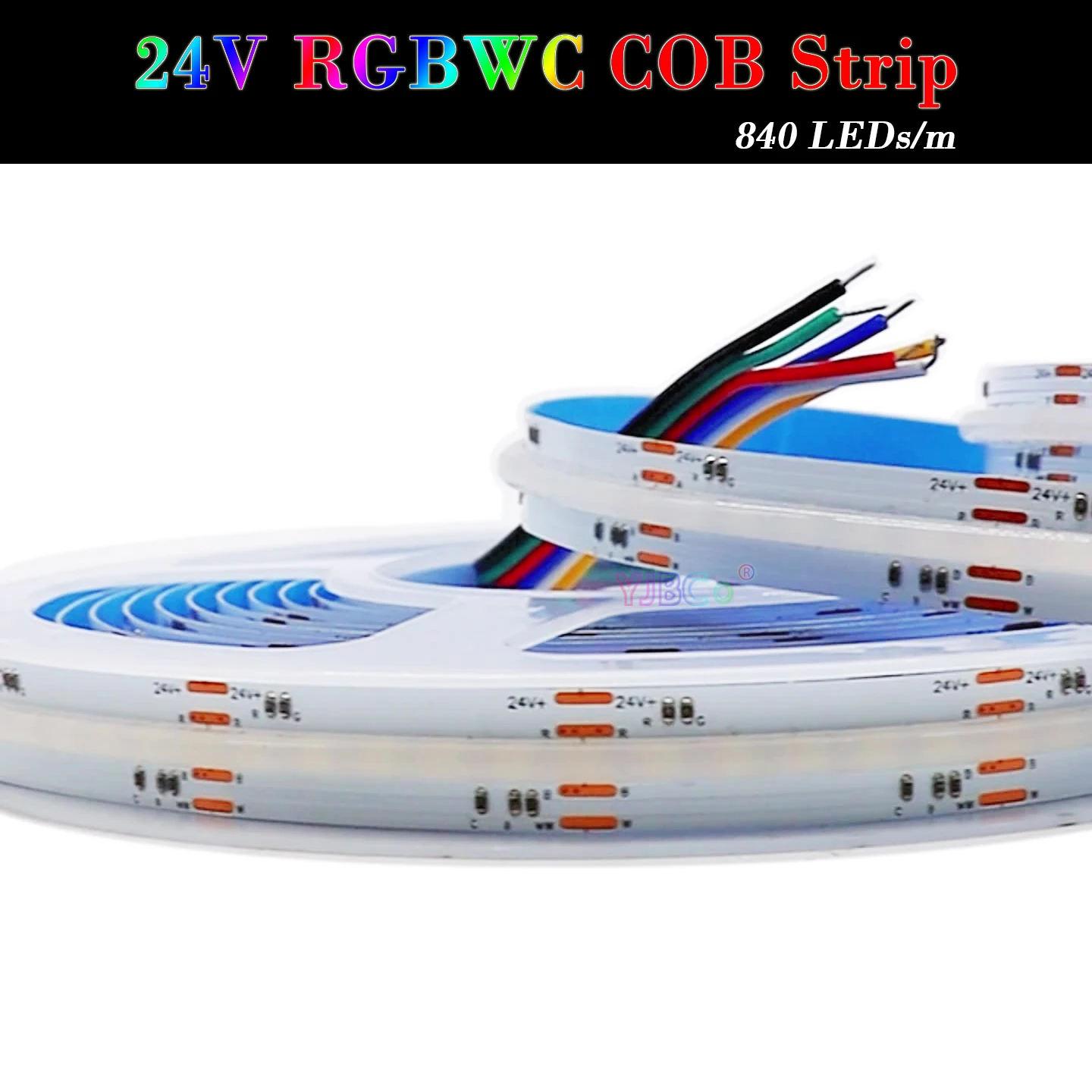 24V 5M RGBCCT 5 in 1 COB LED Strip 840LEDs/m FCOB atmosphere colorful Light high brightness RGBWC Flexible Lights Tape 12mm PCB