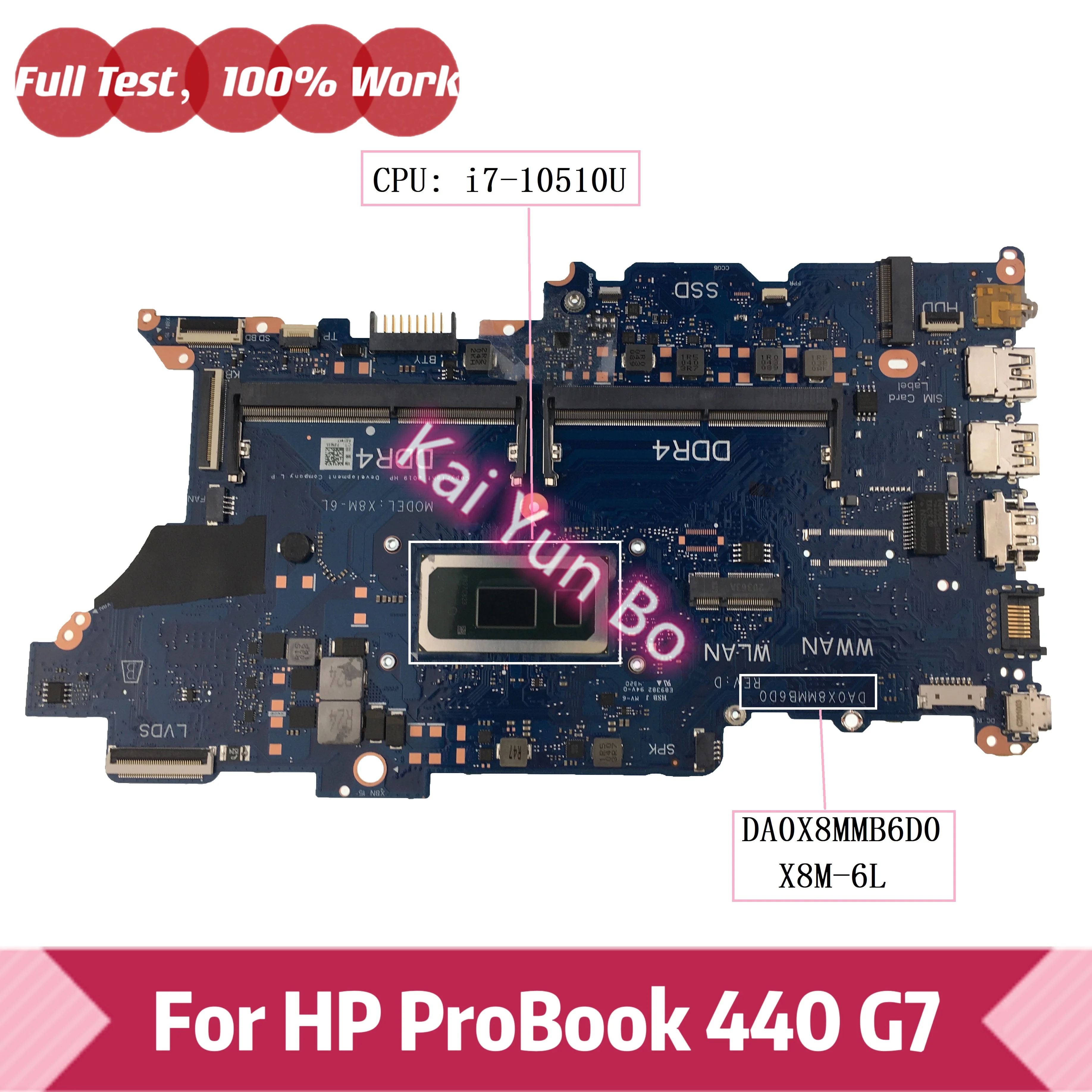 

X8M-6L DA0X8MMB6D0 Mainboard For HP ProBook 440 G7 Laptop Motherboard With i7-10510U CPU DDR4 100% Tested Working