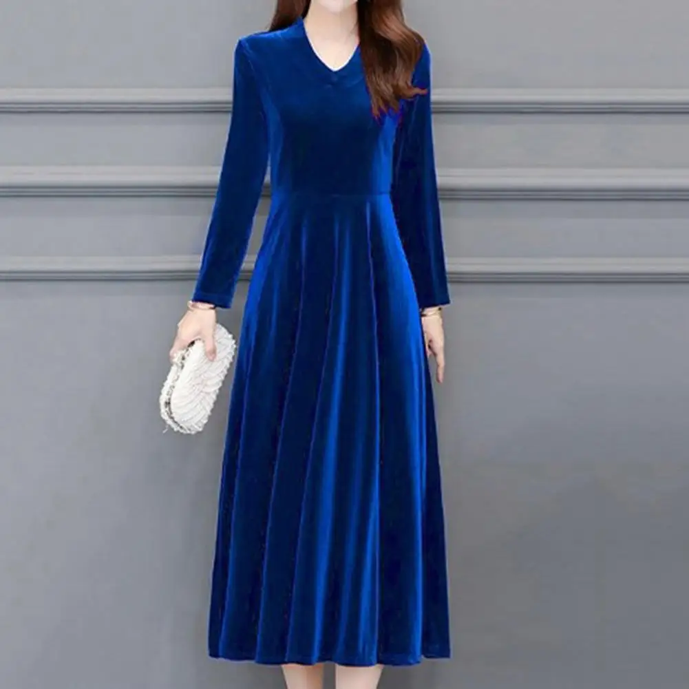 

Chic Women Dress Slim Fit Fall Banquet Dress Round Neck Plus SIze Lady Prom Dress Dress-up