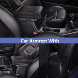 Accoudoir de voiture universel en cuir Pu avec porte gobelet, boîte de rangement, coussin coudé souple, multifonctionnel, mobile, Auto 