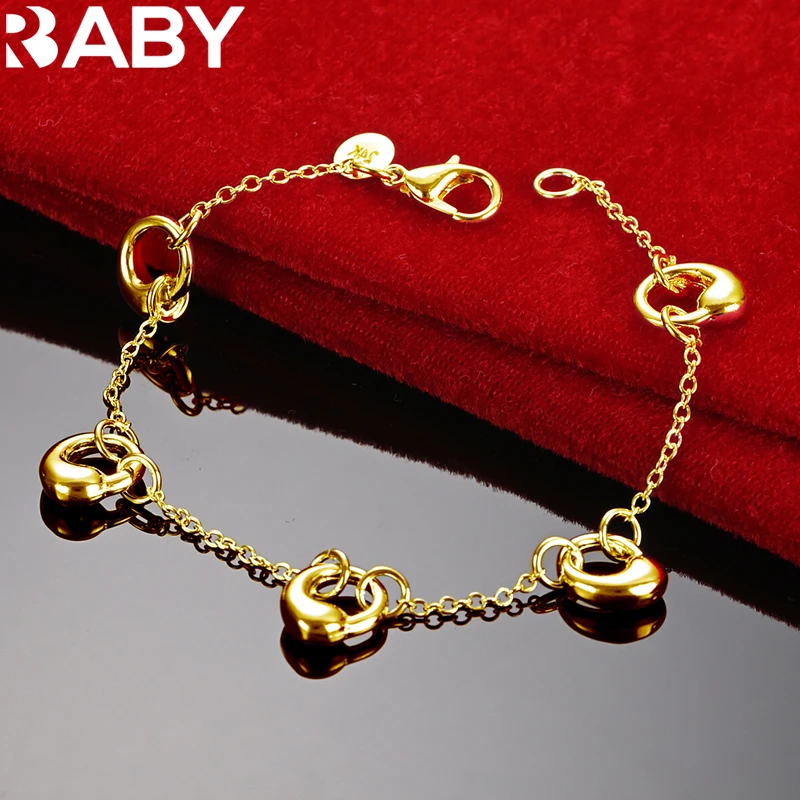 

URBABY 24K Gold Five Water Drop Charm Chain Bracelet For Women Wedding Party Fashion Elegant Jewelry Accessories