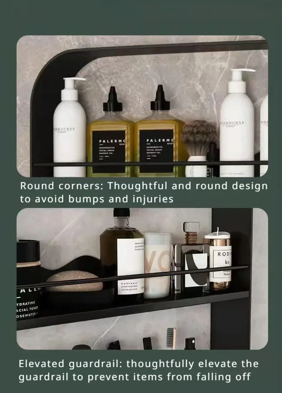 Description Picture 6 of itemBathroom Framed Wall Trendy Furniture Kitchen Storage Mounted Shelves Wall Mounted Shelf Punch-Free Household Toiletrie Racks