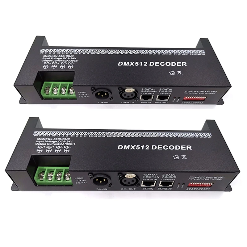 

New 2X 30 Channel RGB DMX512 Decoder LED Strip Controller 60A DMX Dimmer PWM Driver Input DC9-24V 30CH