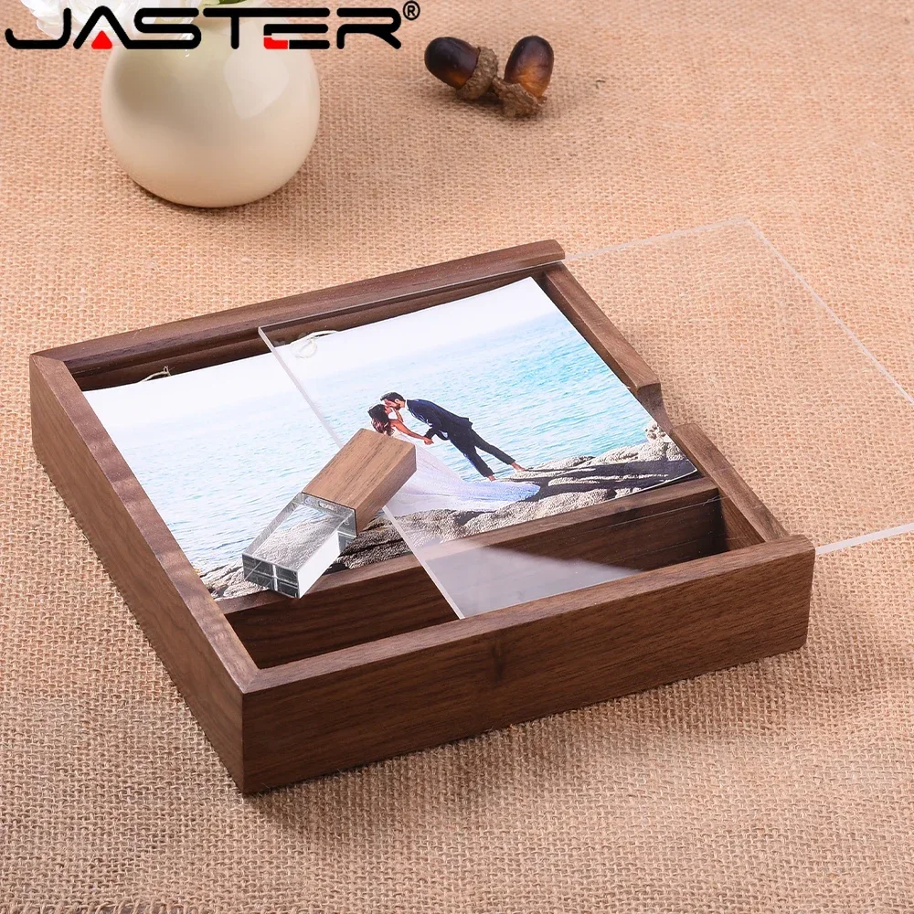 Jaster-usb Flash Drives de Alta Velocidade com Caixa de Madeira Memory Stick Pen Drive Disco u Fotografia Presente de Casamento 64gb 128gb 32gb