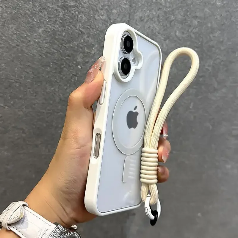 Elegant Lanyard-Enhanced Clear Shockproof Phone Case with Wrist Strap