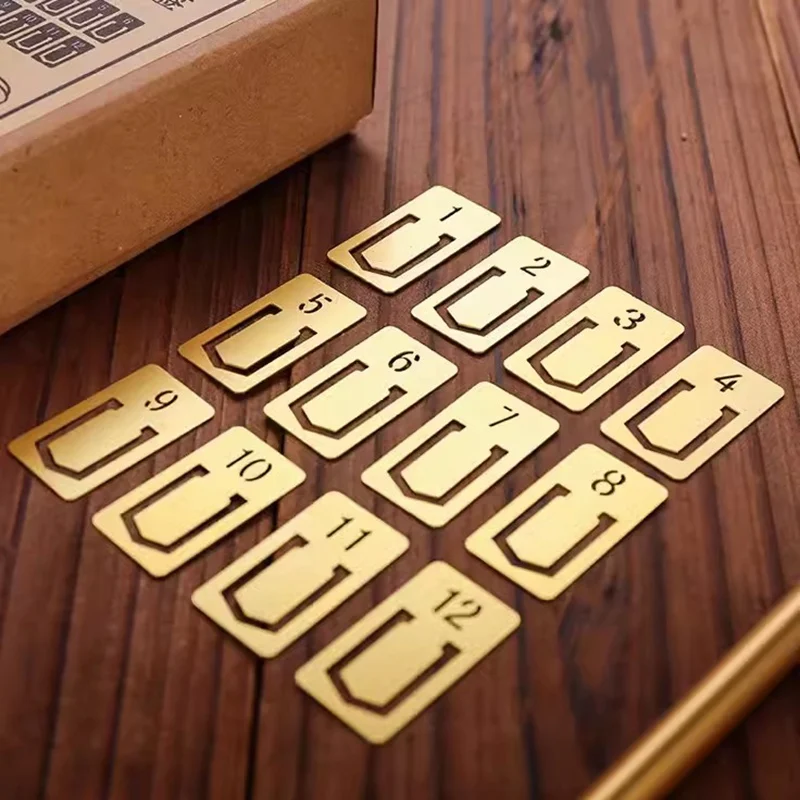 Copper Index Bookmarks Clip 12 pcs Travelers Notebook Notes Accessories Number Index Bookmarks Clip File Office Accessories