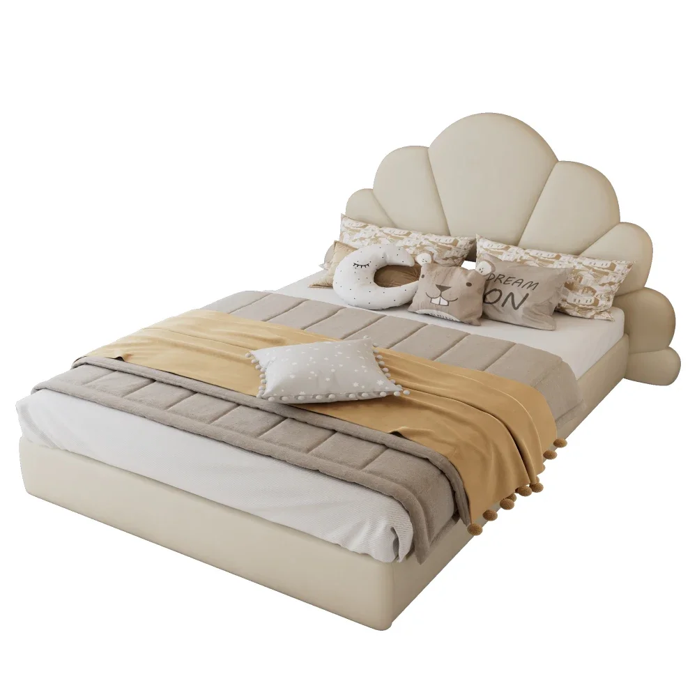 Gepolstertes Doppelbett, Kopfteil mit gebogenen Blütenblättern, stilvoll und bequem, moderner Bettrahmen, Samt, Beige, 140 x 200 cm – Detail 15
