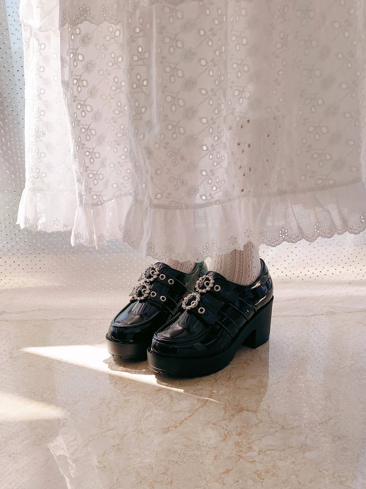 Japanese Mine Series Round Drill Buckle JK Patent Leather Shoes