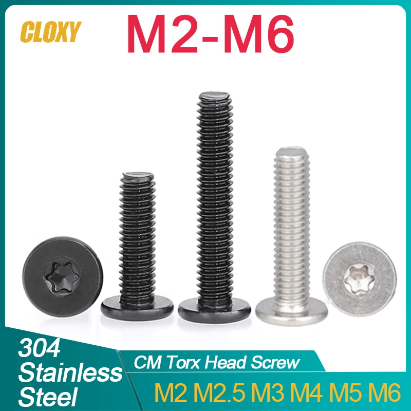 

10/ 20/ 50pcs Black Zinc-Plated 304 Stainless Steel M2 M2.5 M3 M4 M5 M6 CM Torx Six-Lobe Ultra Thin Flat Wafer Head Screw Bolt