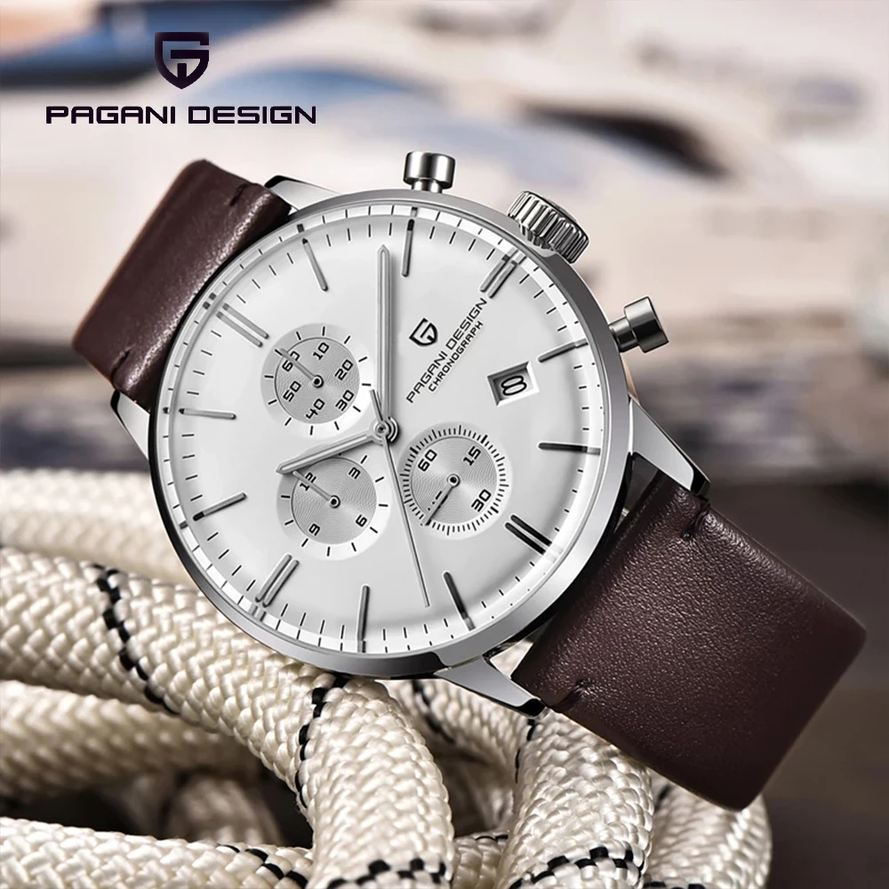 2023 Pagani Design Top Brand Watch Men\'s Luxury Waterproof Leather Watch Japan VK67 Sports Quartz Hand Table Relogio Masculino