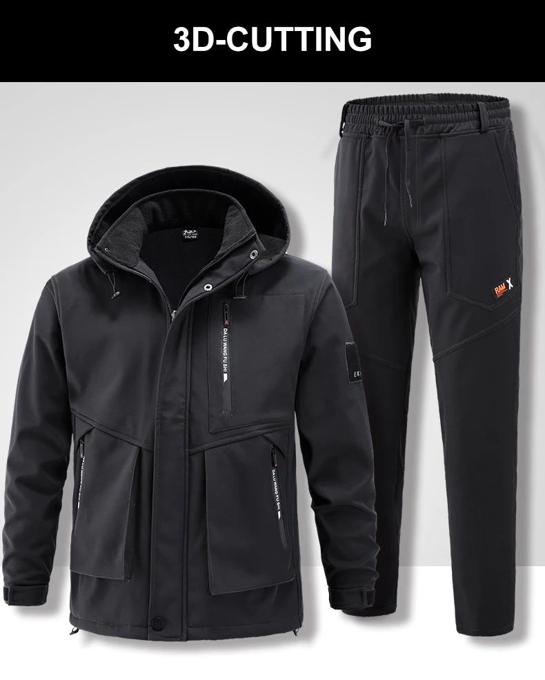 Description Picture 5 of itemCHRLCK Men's Winter Waterproof Hiking Jackets Pants Tactical Windproof SoftShell 2 Sets Fishing Camping Climbing Coats Fleece