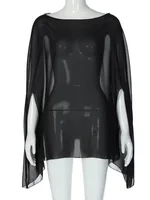 Woman Clothes See-through Chiffon Blouses Sexy Fashion Solid Cover-ups Ladies Elegant Night Club Tops White Black Streetwear - Image 5