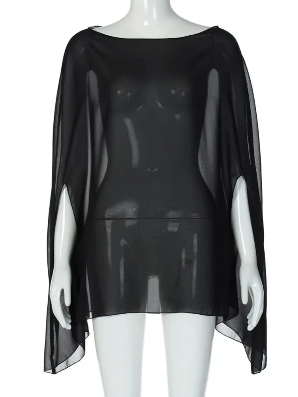 Woman Clothes See-through Chiffon Blouses Sexy Fashion Solid Cover-ups Ladies Elegant Night Club Tops White Black Streetwear
