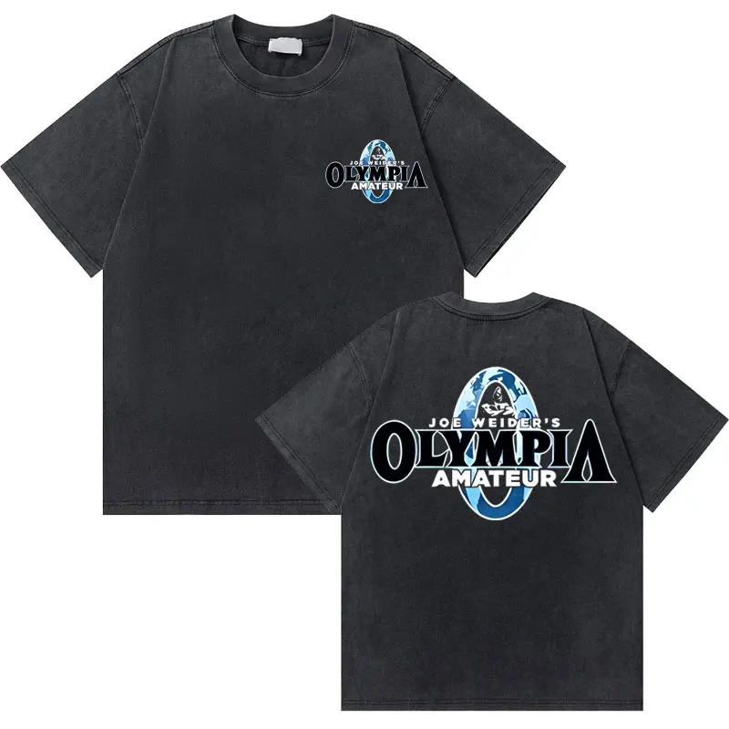 Washed Vintage Olympia Gym Skeleton Fitness Double Sided Print Tshirt Men Women Causal Cotton T Shirt Male Fashion Brand T-shirt 3