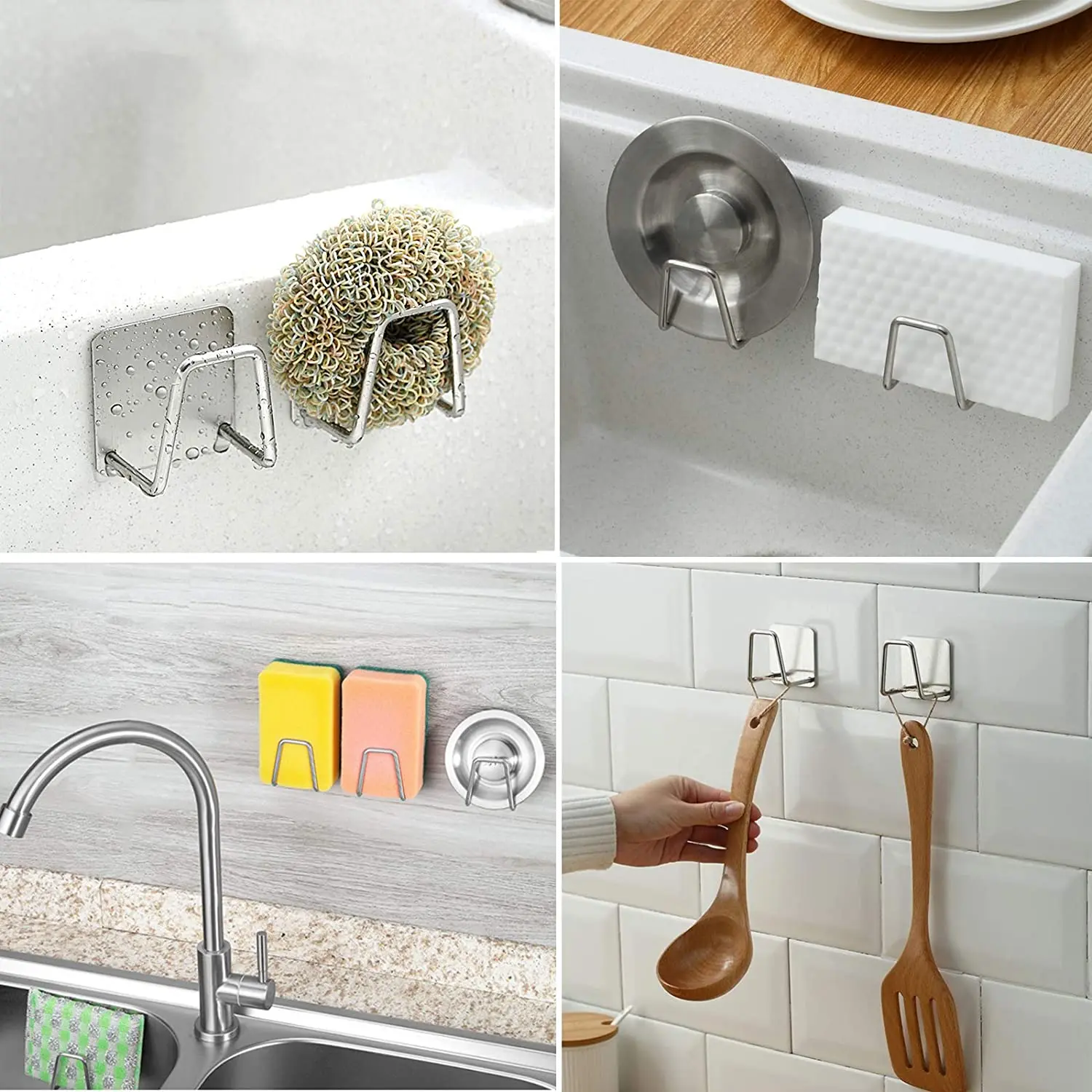 Kitchen sink sponges holder self adhesive drain rack wall hooks