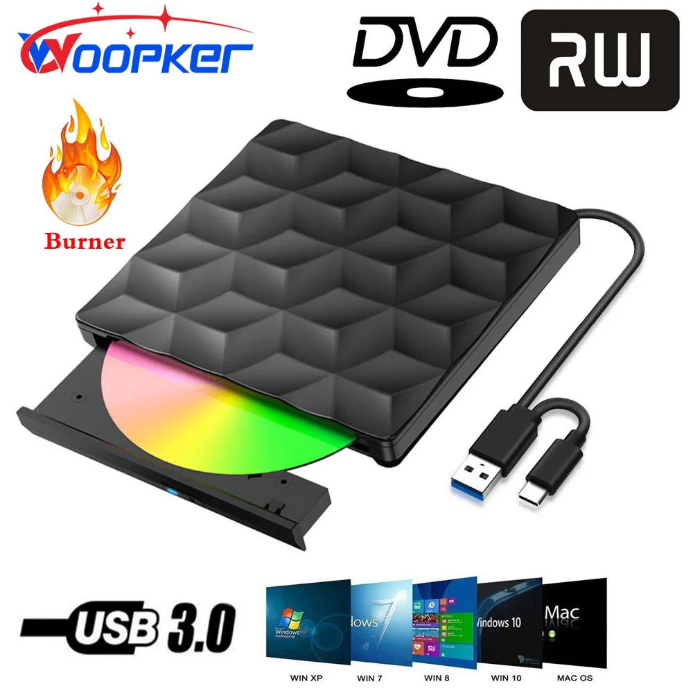 Woopker Lettore Dvd Esterno B06 Usb3.0 Type-C Cd Dvd Burner E Lettore Per Laptop Desktop Pc Mac Windows Linux Ios Media Player