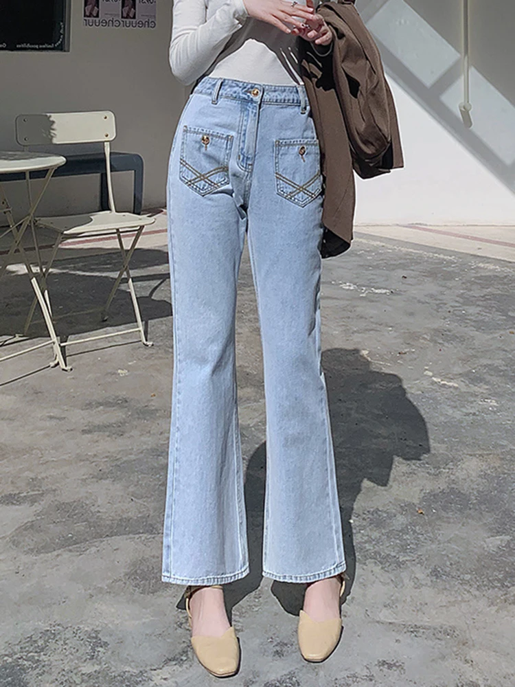 High Waist Mom Jeans Fashion Denim Pants Stretch Micro Flared Jean Woman Fashion Slim Ankle-Length Trousers Streetwear Jeans