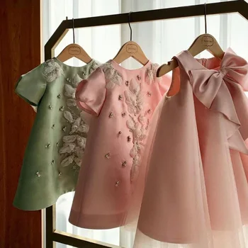 2024 Evening Dress Dress for Baby Girls Kid Pink Green Luxury Ball Gown Evening Birthday Party Dresses Children Elegant 1