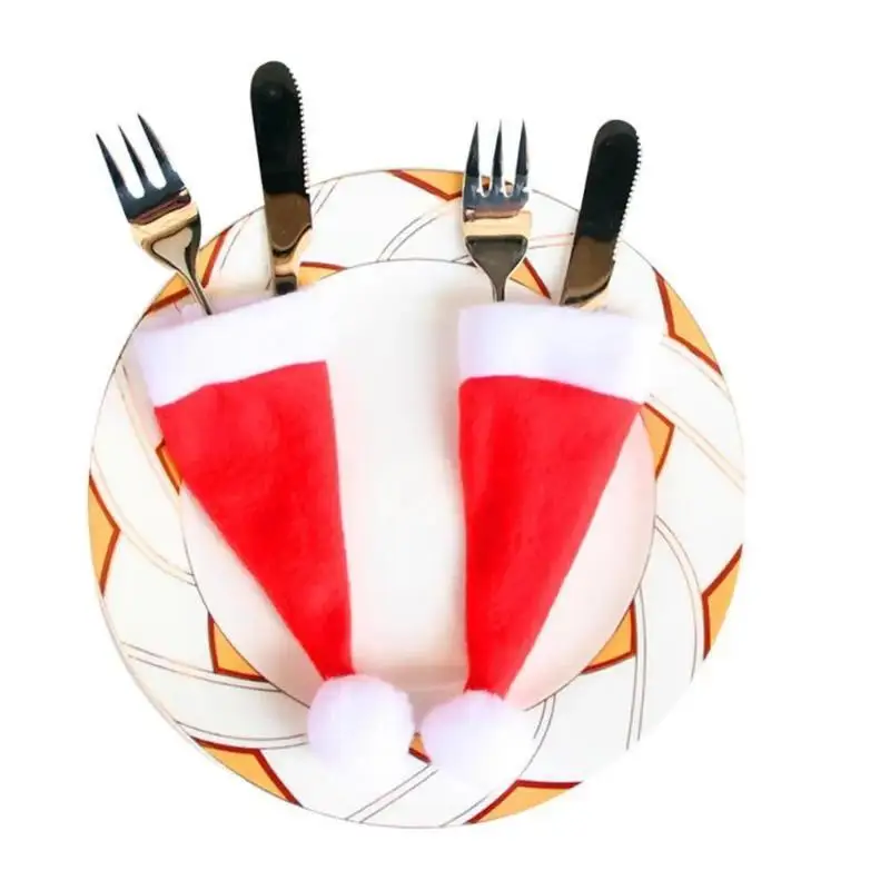 5/10Pcs Christmas Tableware Knife Fork Set Holder Mini Santa Claus Hat Christmas Decorations Home Christmas Decor Christmas Hats