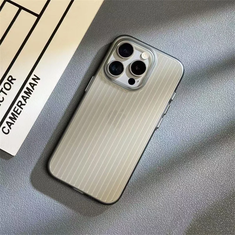 Luxury Stripes Metallic Paint Armor Case - Shockproof Slim Matte PC Cover with Camera Protection